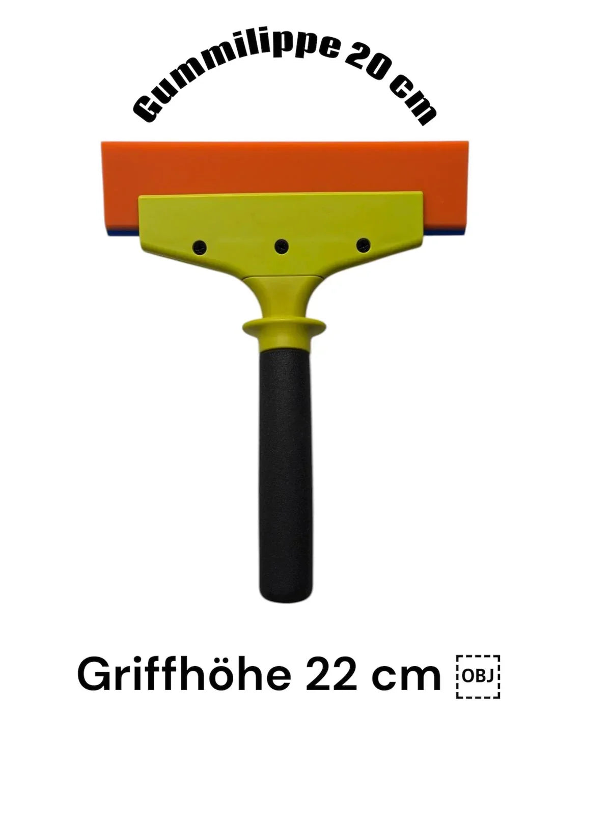 Fensterabzieher gelb-rot mit 20 cm Gummilippe und 22 cm Griffhöhe, isoliert freigestellt