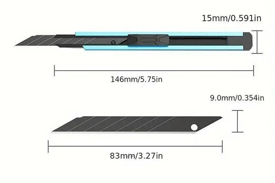 Allzweckmesser mit Abbrechklinge und Abmessungen, ideal für präzises Schneiden