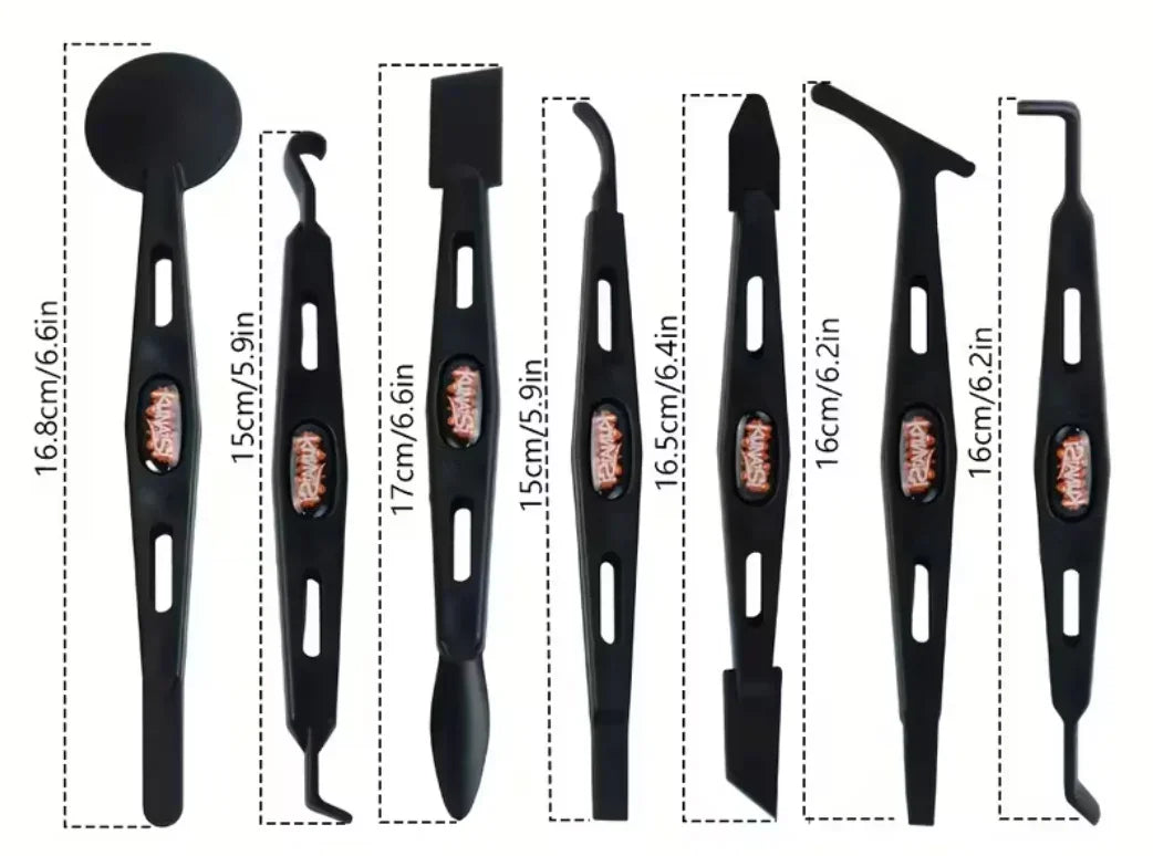 Schwarzes Dichtungswerkzeug-Set aus Kunststoff mit unterschiedlichen Spitzen, ideal für Fensterfolienmontage.