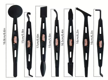 Schwarzes Dichtungswerkzeug-Set aus Kunststoff mit unterschiedlichen Spitzen, ideal für Fensterfolienmontage.