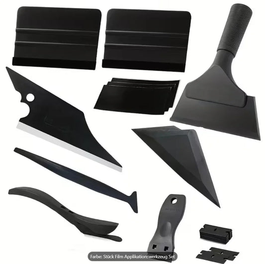 Fensterfolien Montagewerkzeug Set, schwarzes Applikationsset mit Rakeln und Klingen