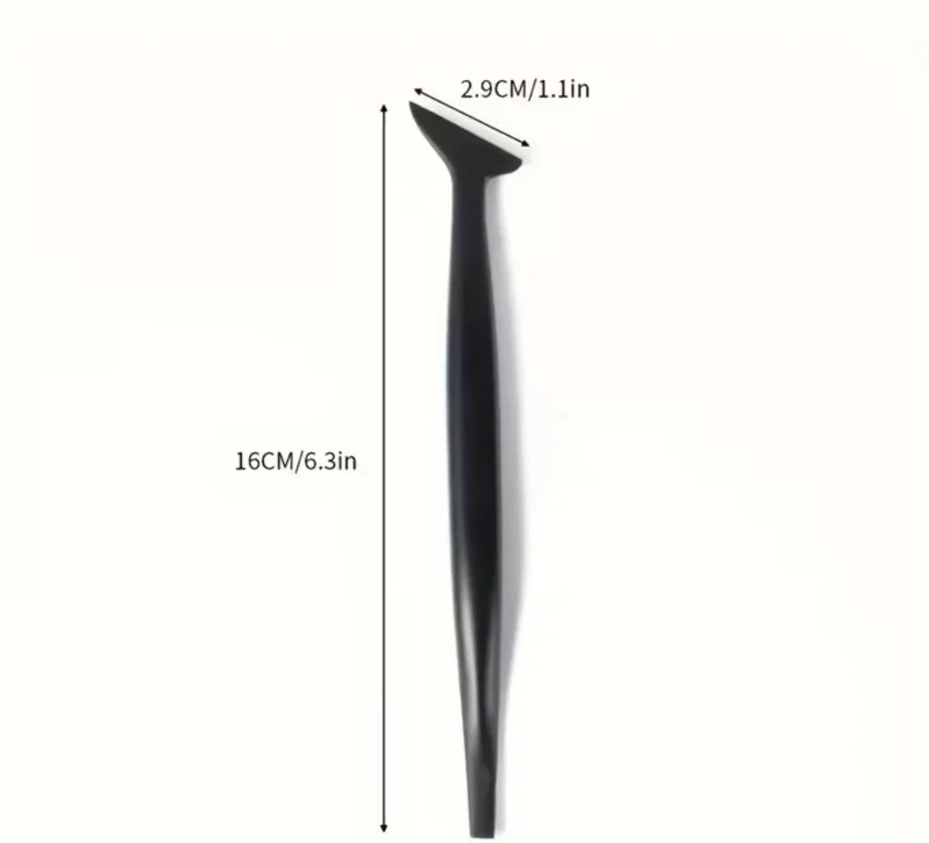 Schwarzes Fensterfolien-Montagewerkzeug, 16 cm lang, mit abgeschrägtem Kopf, Maße angegeben