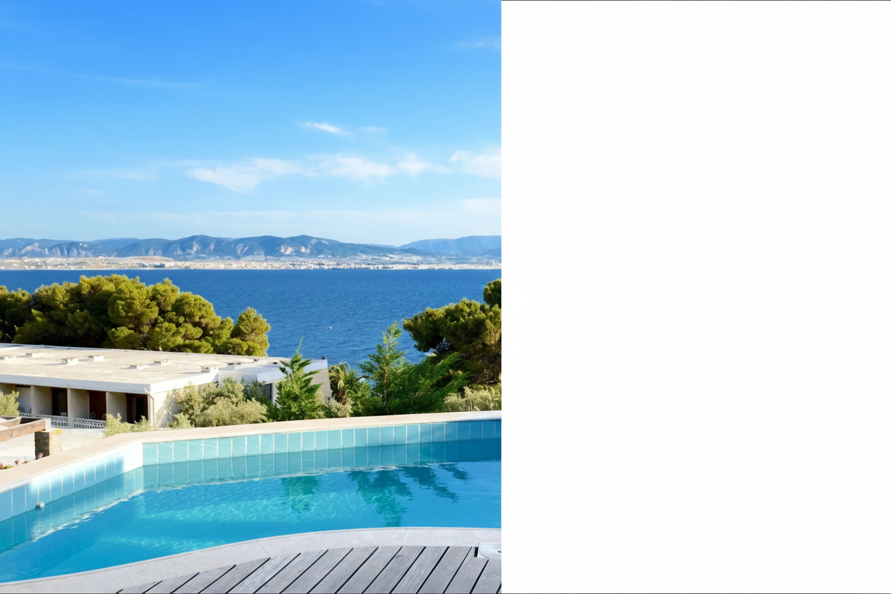 Luxusvilla mit Pool und Meerblick – ideal für Sonnenschutzfolien