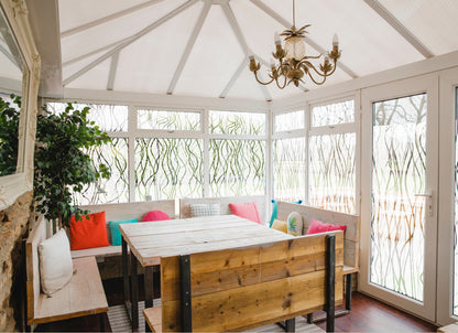 Sonnenschutzfolie mit Grasmuster für Wintergartenfenster, Sichtschutz und Hitzeschutz