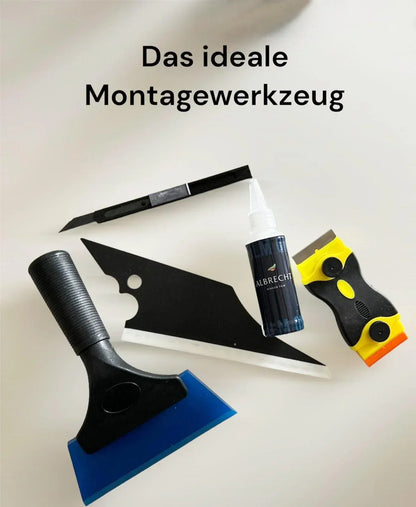 Montageset für Fensterfolien mit Rakel, Cutter, Sprühflasche und Reinigungsschaber